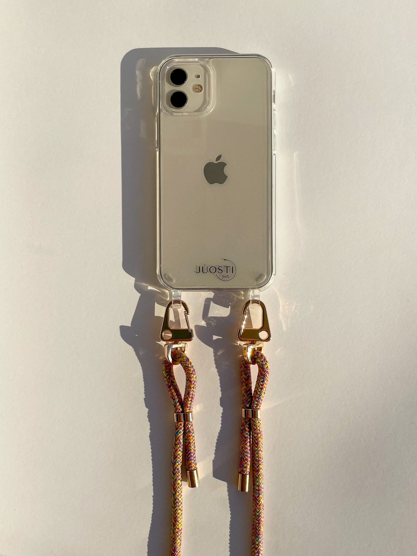 Permatomas telefono dėkliukas su virvele (rožinė)