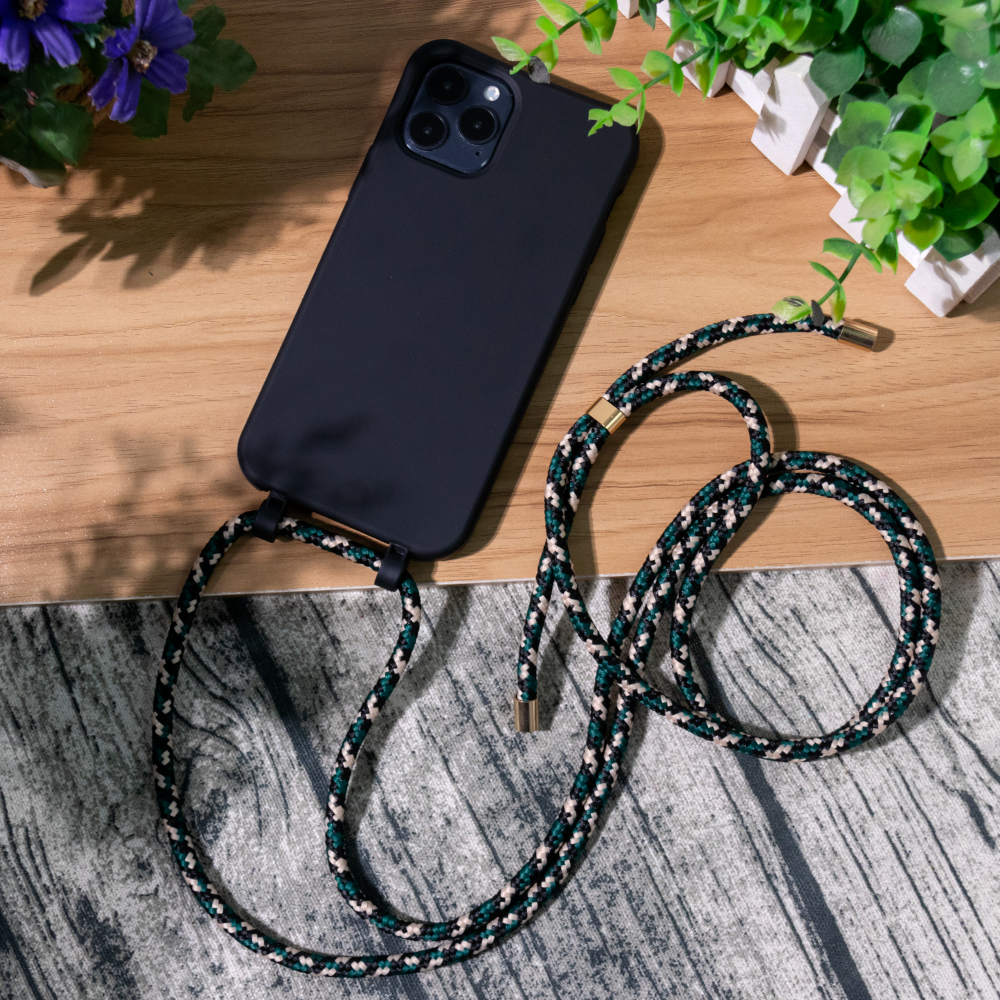 Telefonų dėklas su virvute juodas