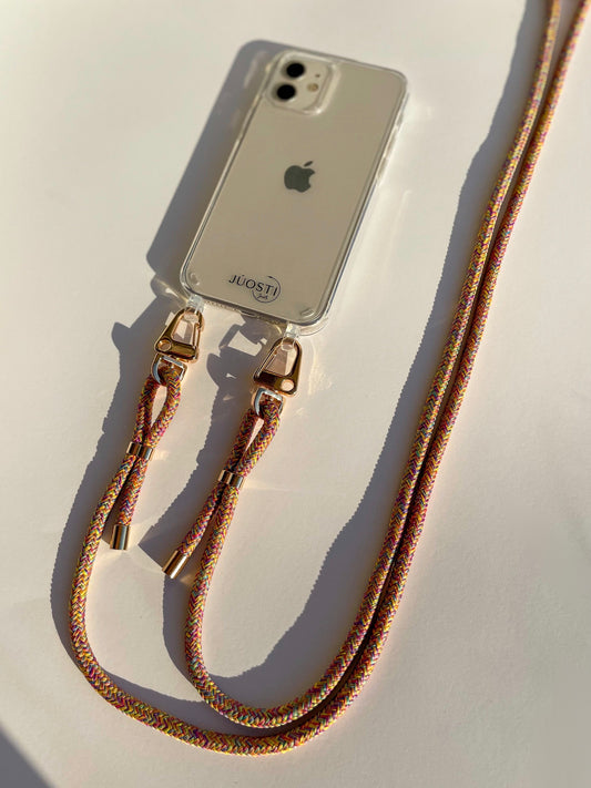 Permatomas telefono dėkliukas su virvele (rožinė)