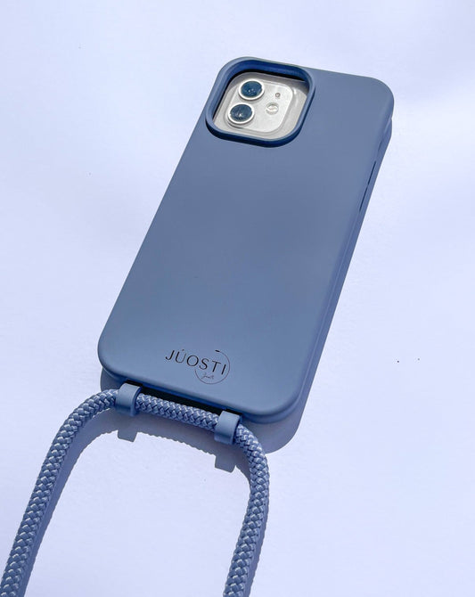 Mėlynas 2-1 telefono dėklas su virvute