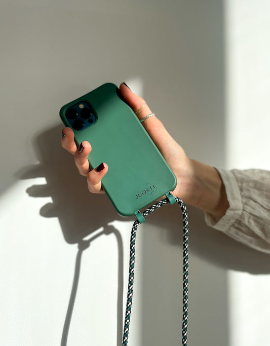 Žalias 2-1 telefono dėklas su virvute